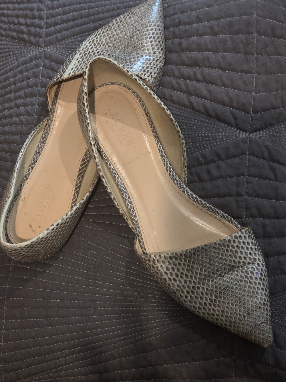 J. Crew Pointed D'Orsay Flats in Gray Snake Print - Picture 2 of 4